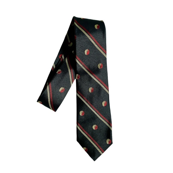 Gant by Michael Bastian Black Red Gold Stripe & Circle Dot Pattern Slim Silk Tie - Picture 1 of 10